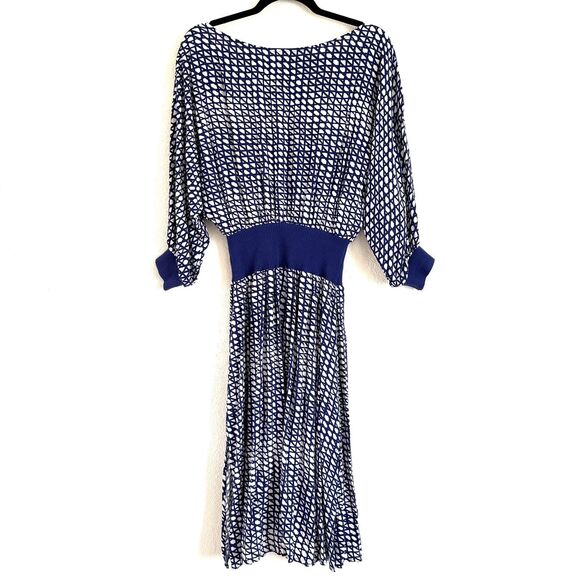 Anthropologie Maeve Women Gemma Dress Blue White Geometric Dolman Sleeve - Picture 3 of 13